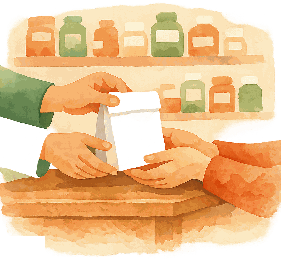 カウンターでお薬を受け取るイラスト